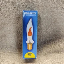 Bulbrite Chandelier Base, 3 Watt, 130 Volt Bulb. Flicker Bulb. Flame Tip Clear.