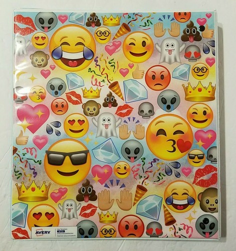 Avery Peek A View 3 Ring Customizable Durable Binder Fun Emoji Design Notebook - Picture 2 of 8