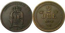 elf Sweden 2 Ore 1876 6/5 Overdate Oscar II