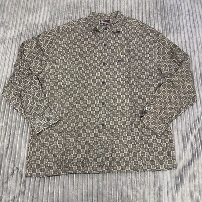 Vintage Guess Jeans Shirt Mens XL Black Geometric Rayon Long Sleeve Y2K Retro