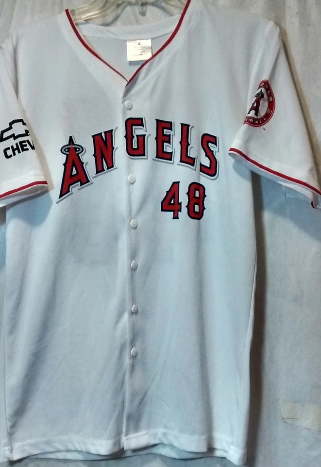 Camiseta deportiva de béisbol Angels Torri Hunter 48 abotonada MLB talla juvenil XL blanca SGA Foto 4 de 4