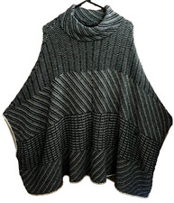 Lane Bryant Turtleneck Sweater Poncho XL 14/20 High Neck Black Gray White Wool