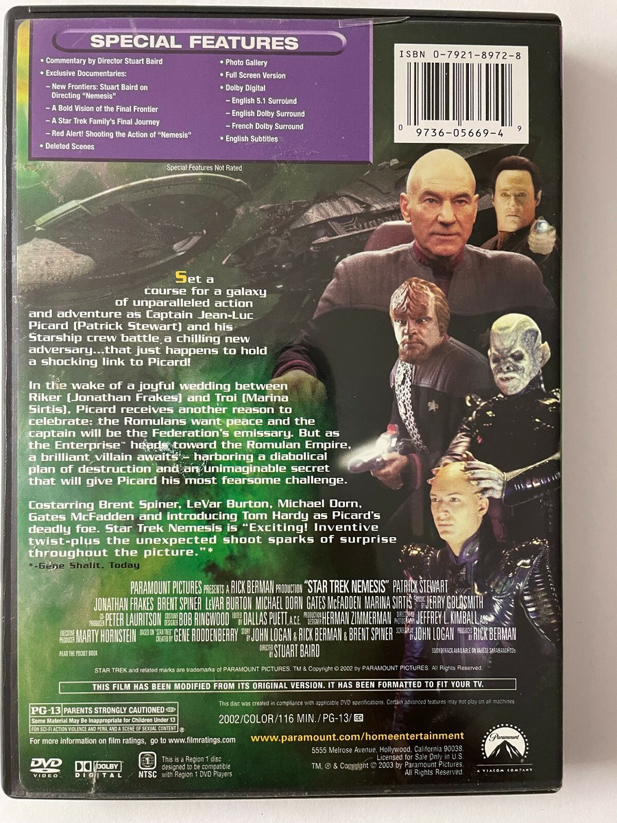 STAR TREK NEMESIS Full screen DVD (2002) Patrick Stewart | eBay