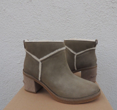 UGG KASEN II ANTILOPE SUEDE/ SHEEPSKIN HIGH HEEL ANKLE BOOTS, US