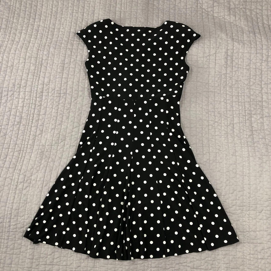 Vestido Lauren Ralph Lauren Mujer 4 Negro Lunares Columpio Retro Pin Up Rockabilly Foto 2 de 4