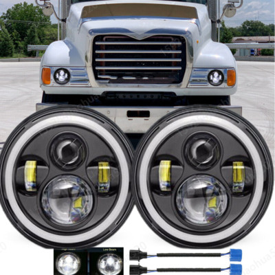 Pair 7'' inch Round Led Headlights Hi/Lo Beam for Mack Granite CV713 Dump Trucks