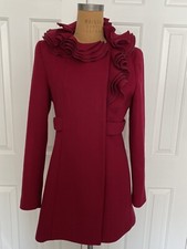 Women’s Designer Ellie Tahari Burgundy Red Wool Coat