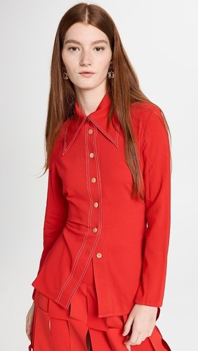 A.W.A.K.E. MODE Fitted Shirt with Back Ties Red 34 UK 6 - Picture 2 of 6