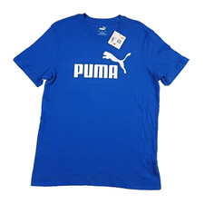 Puma Men's Essential Logo T Shirt M Blue Crewneck Short Sleeve Graphic Print
