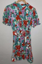 *NEW w/Tags THML Dress Medium Floral Boho Short Sleeve Teal Pink Party Ruffle
