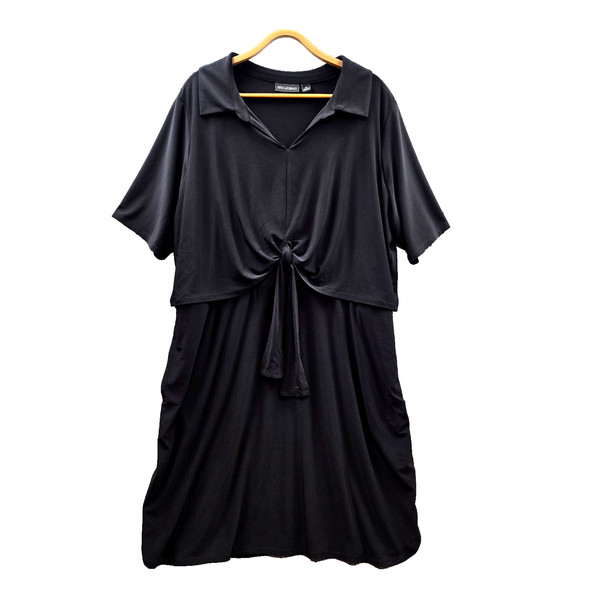 Nina Leonard Dress Womens A-line Size 2X Black Stretch Knit Short Sleeve Layered