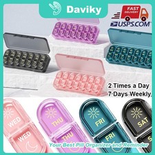 Daviky Weekly Pill Organizer 2 Times a Day 7-Day AM PM Travel-Medicine Case