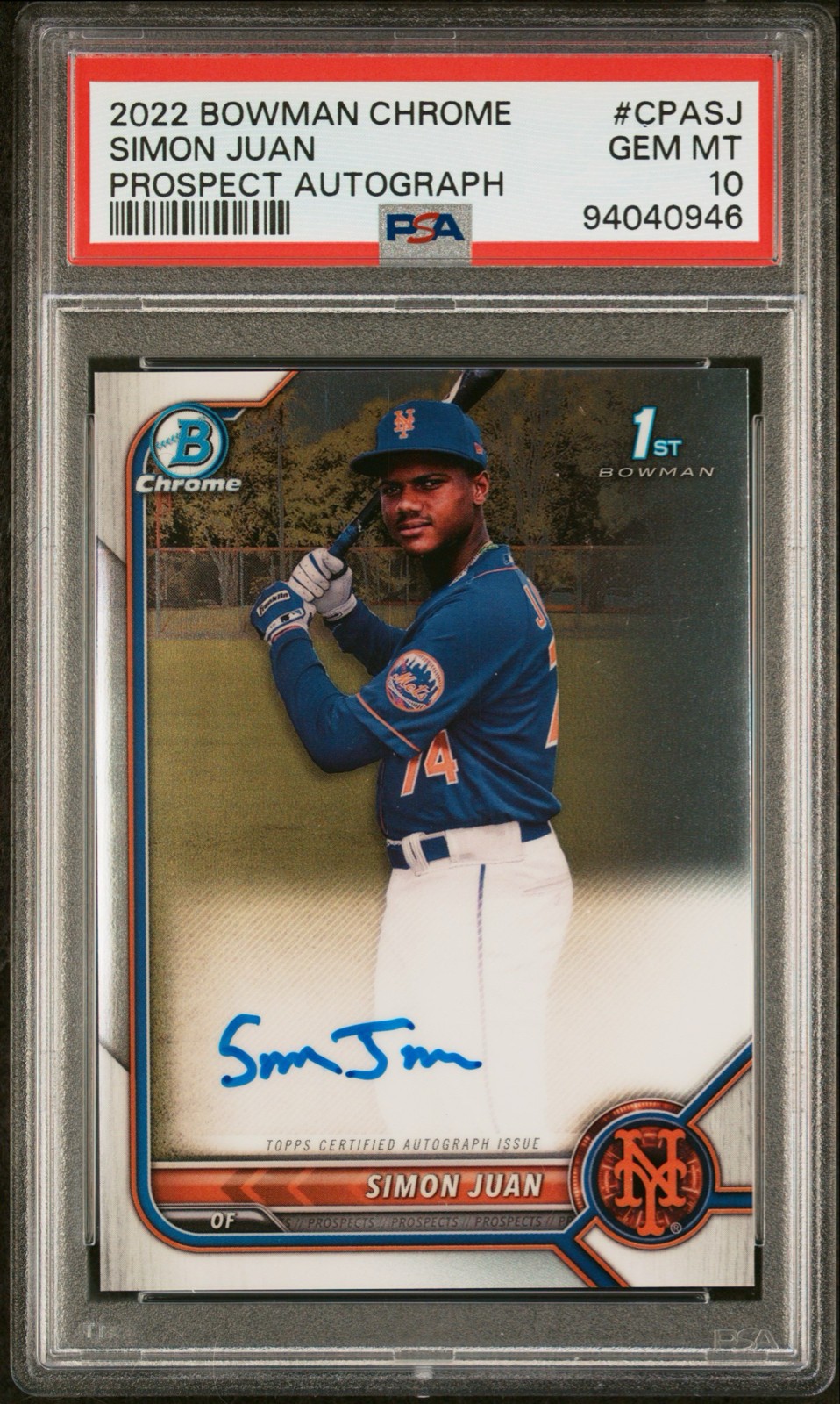 2022 Bowman Chrome SIMON JUAN Prospect Autographs #CPA-SJ (AU, RC) PSA 10