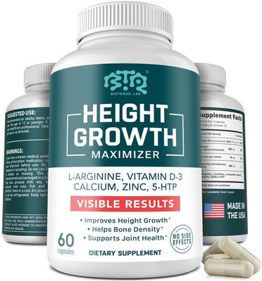 Height Growth Maximizer, Calcium, Vitamin D3 and Zinc Blend Pills, Bone Growth S
