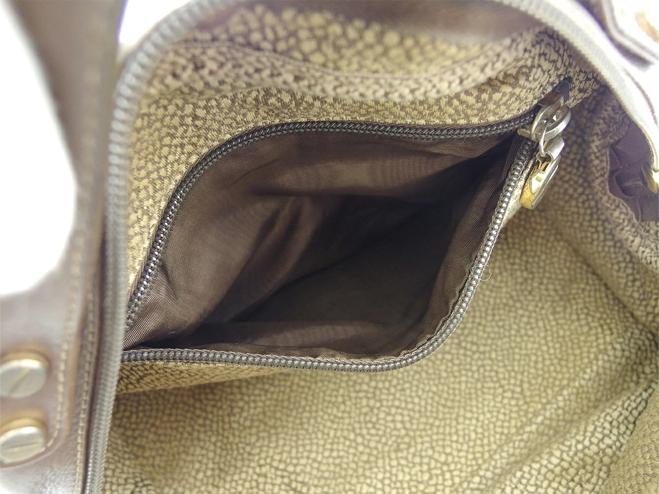 Borbonese Handbag with Quail Pattern Redwall Tag Beige Brown — image 7