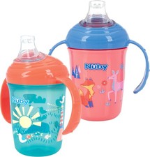 Nuby No-Spill Baby's First Soft Spout Cup 8oz 2-Pack Aqua Ocean Pink