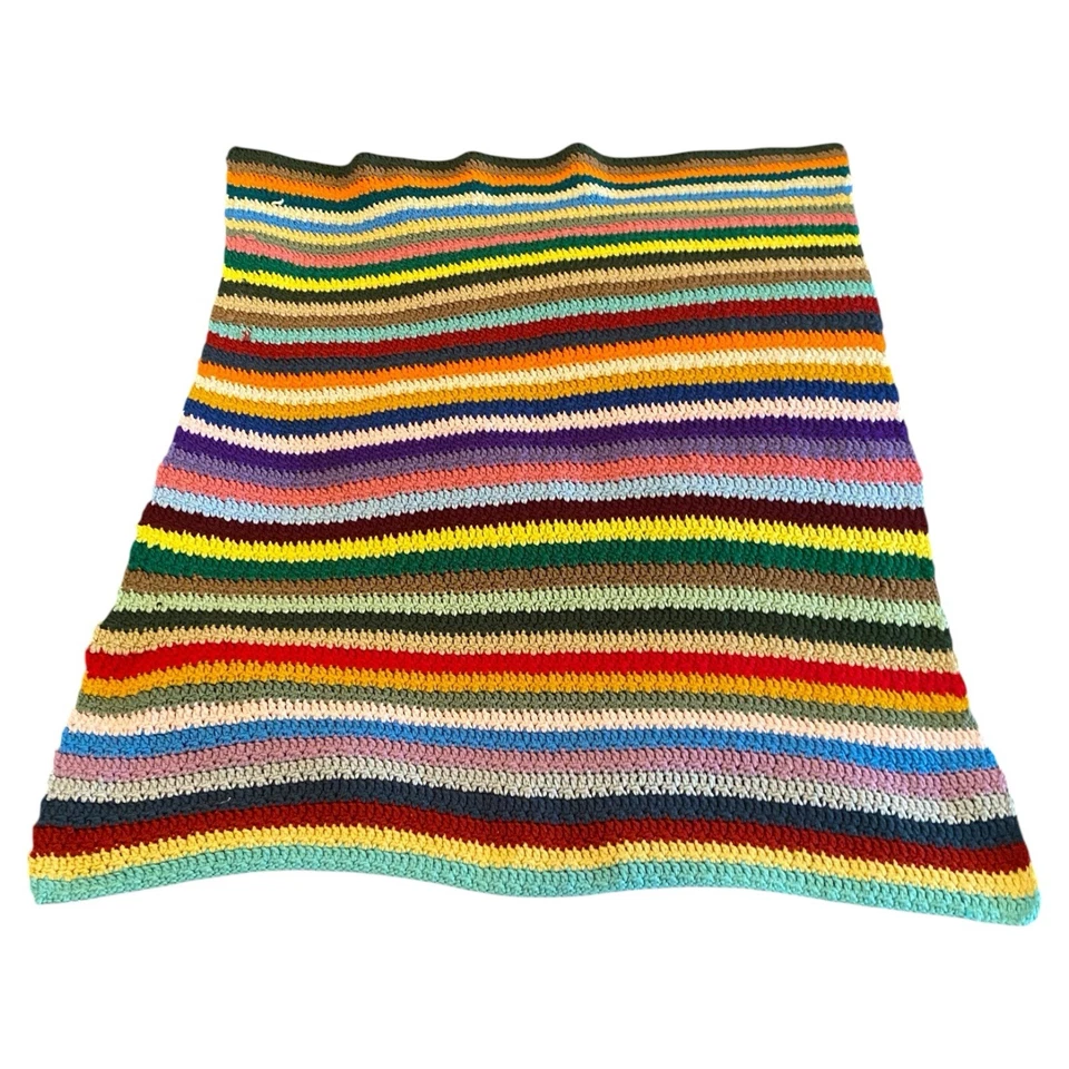 Handmade Crochet Blanket Knit Throw 38x49 Red Green Blue Granny Grandma Vintage - Image 2 of 4