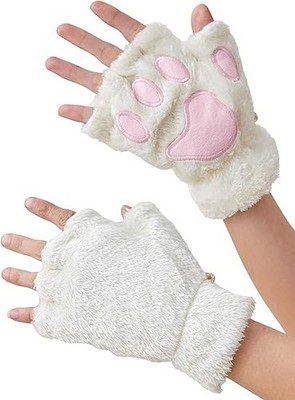 Cat Paws Gloves Fingerless Bear Furry Paw Cute Hand Gear Cosplay One Size White