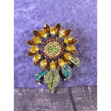 Sparkling Sunflower Brooch Rhinestone Crystal Embellished Pin Women Accessory