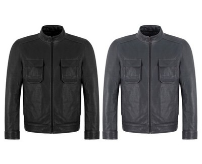 Herren grau Kiesel genarbtes Leder Feldjacke Pattentaschen klassischer Stil Jacke