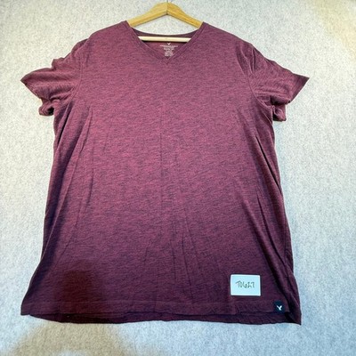 American Eagle Mens XL Seriously Soft V-Neck T-Shirt Heathered Burgundy Classic