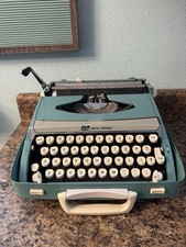 Vintage Smith-Corona SCM Corsair-Deluxe Blue Aqua Portable Typewriter Retro Work thumbnail