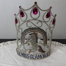 UNICORN Miss Glamorous Iridescent Rhinestone Tiara Crown Beauty Queen Pageant