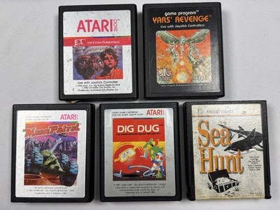 5 Game Cartridges - Atari 2600 - E.T. YARS  REVENGE DIG DUG MOON PATROL SEA HUNT