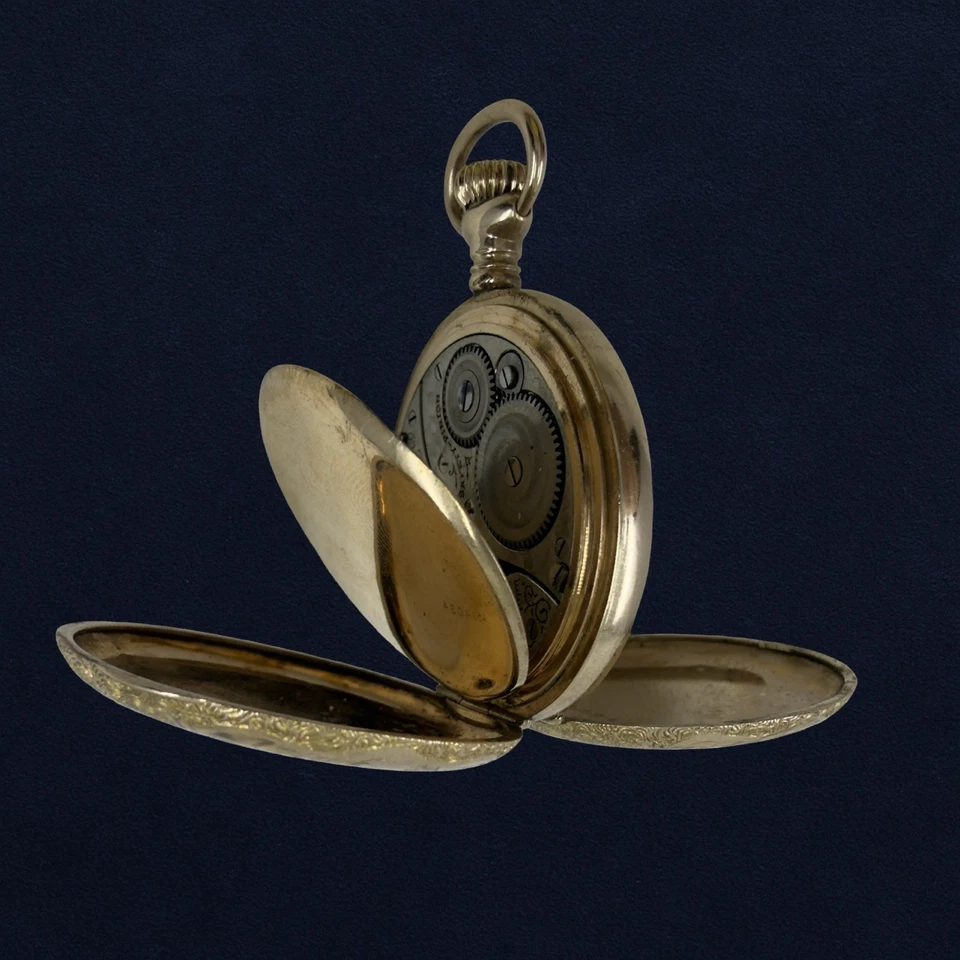 Runs FULL HUNTER Antique 1908 ELGIN 14k Gold Filled Pocket Watch WADSWORTH 0s 7j - Image 2 of 4