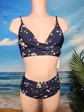 NWT Cupshe Two Pieces Swimsuit Size Medium Blue Color Yellow Orange Purple