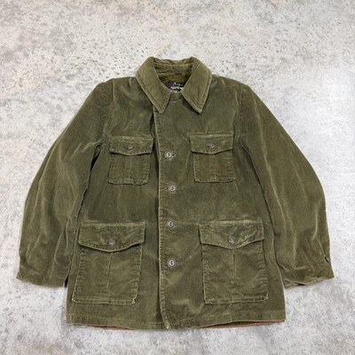 Vintage Sears Coat Mens 42 Green Corduroy Field Military Faux Fur