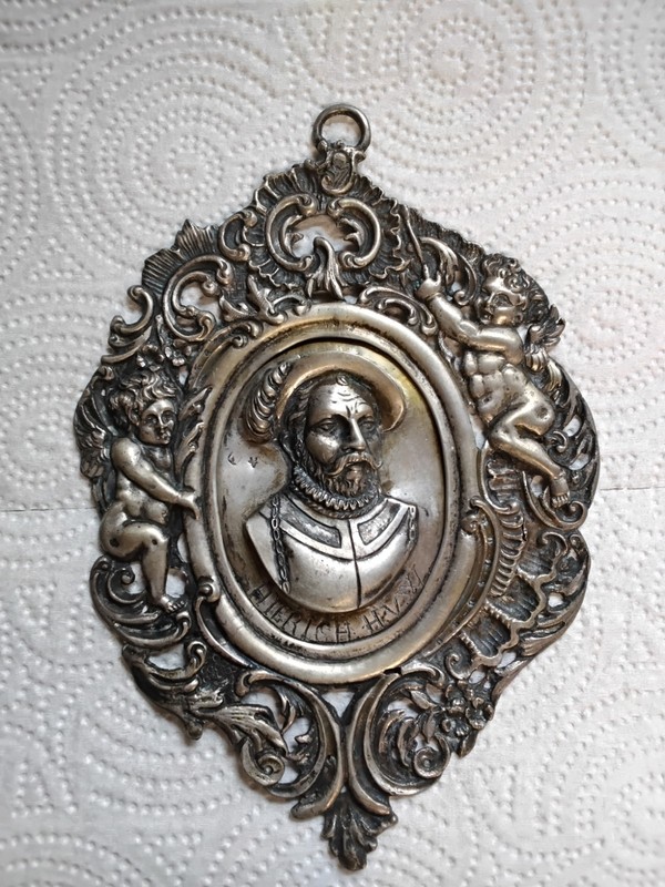Antique circa 1500's pewter relief- Hierich H.V.W (possibly Henry VIII)