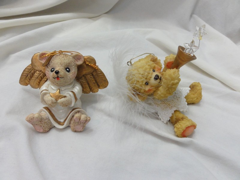 Claire's 1996 Teddy Bear Angel Holiday Ornament & Jointed Angel Bear Ornament
