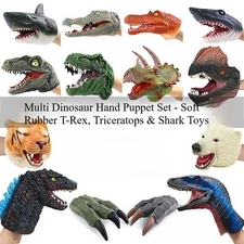 Dinosaur Hand Puppet Set, Soft Rubber for Kids Role Play & Storytelling Fun