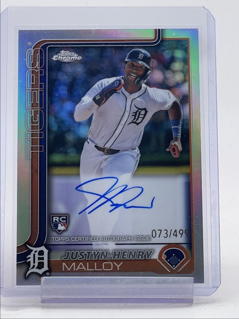 JUSTYN-HENRY MALLOY 2025 TOPPS CHROME ROOKIE REFRACTOR RC AUTO /499 Q5189