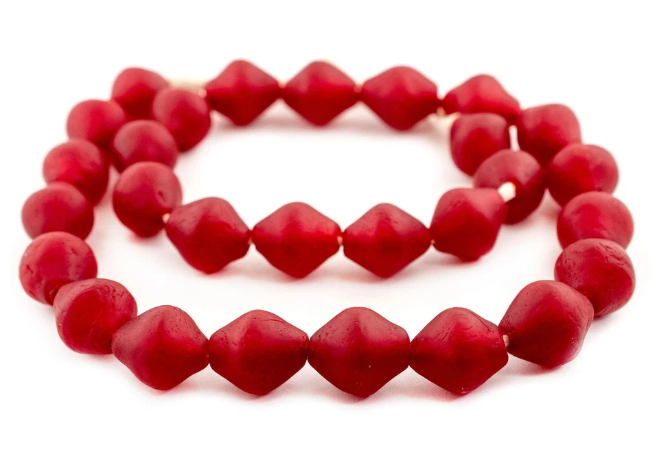 Jumbo Red Bicone Recycled Glass Beads 25mm Ghana African Sea Glass Large Hole - Image 3 of 3