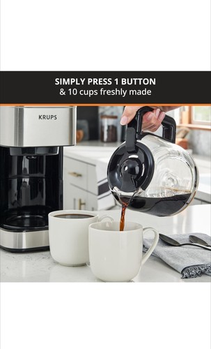 Krups Simply Brew 10-Cup Drip Coffee Maker | Stainless Steel - Picture 4 of 7