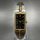 Seiko Tank Watch Women 13mm Black Dial Two Tone Rectangle 2E20-7479 New Battery