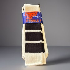 Men's VTG Tube Socks Double T White Black Tube Acrylic 9-15 USA Made 22  80s