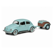 Schuco 1:43 Volkswagen Beetle Kafer with Trailer Alloy Model #Ovali Westfalia