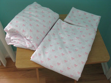 Laura Ashley Twin XL Sheet Set Pink Ribbon Bow Flat Fitted Standard Pillowcase