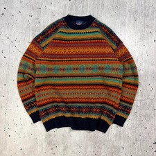 Vintage The Sweater Shop Knit Jumper Multi-Colour Pure New Wool Men's Medium