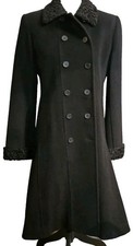 Oscar de la Renta Women SZ 16 Black Wool Coat Double Breasted A-Line Faux Fur