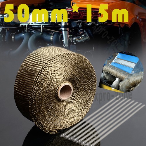 50FT Muffler Exhaust Pipe Insulation Thermal Heat Wrap Motorcycle Header 10 Ties - Picture 2 of 16