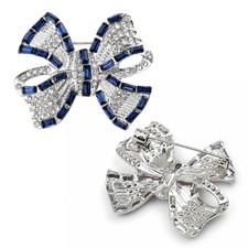 Blue Crystal Rhinestone Bow Brooch, Fashion Accessories Lapel Pin for Women