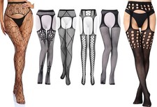 Women's Sexy Fishnet Suspender Tights Open Crotch Stockings Stretchy Erotic