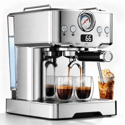 ECOJOY Espresso Machine, Barista Espresso Maker with Steam Wand | LCD Display