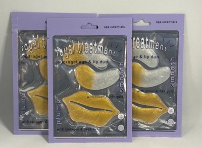 3Pk Spa*Sentials Hydrogel Eye & Lip Mask Duo Collagen Peptides 24K Gold Silver