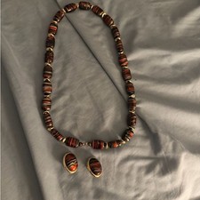 Elegant Red Beaded Necklace and Earring Set