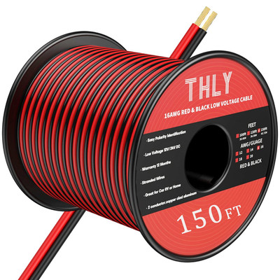16 Gauge Wire 150FT, 2 Conductor Red & Black Automotive Electrical Wire, 16 AWG